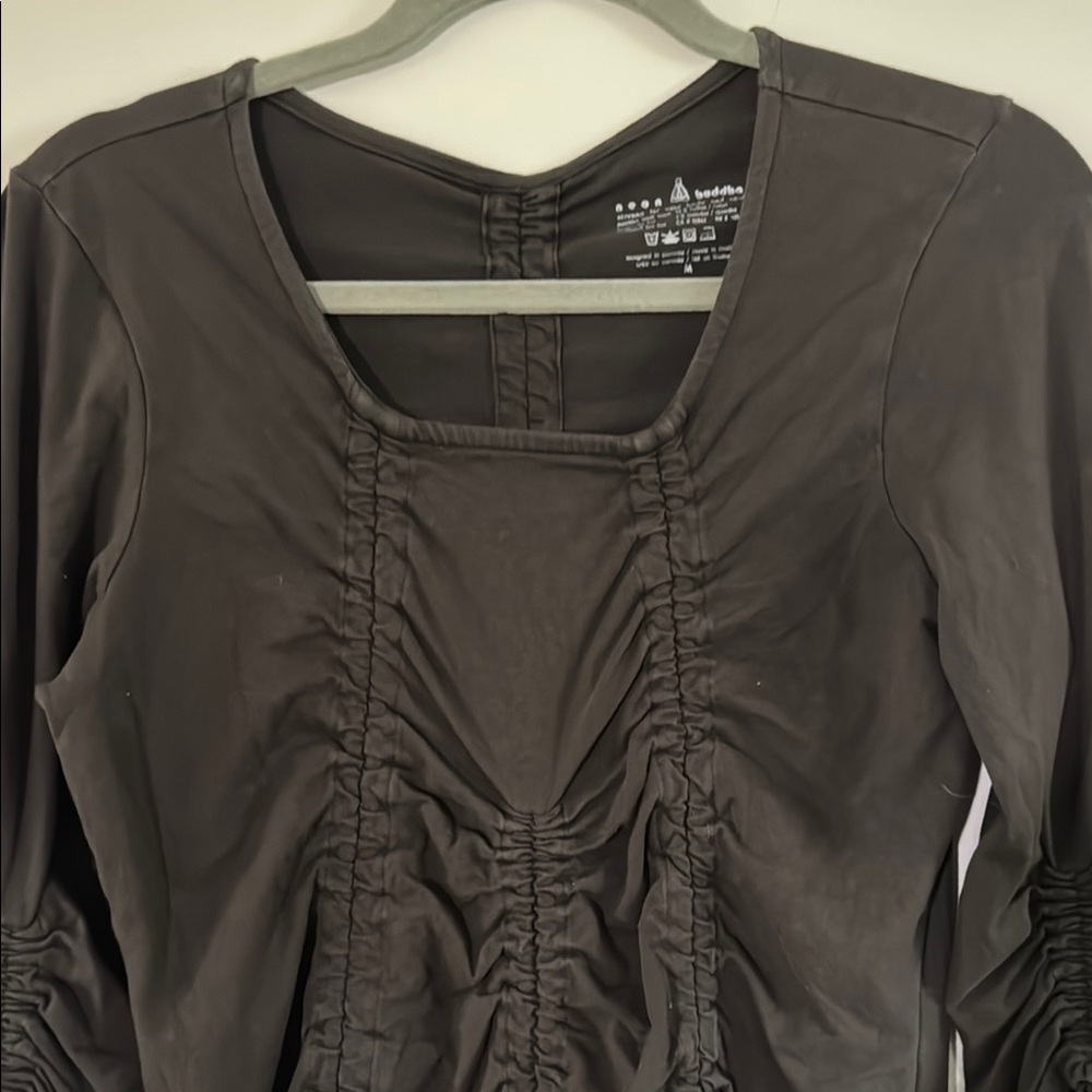 Neon Buddha Ruched Brown tunic Top - Picture 2 of 6